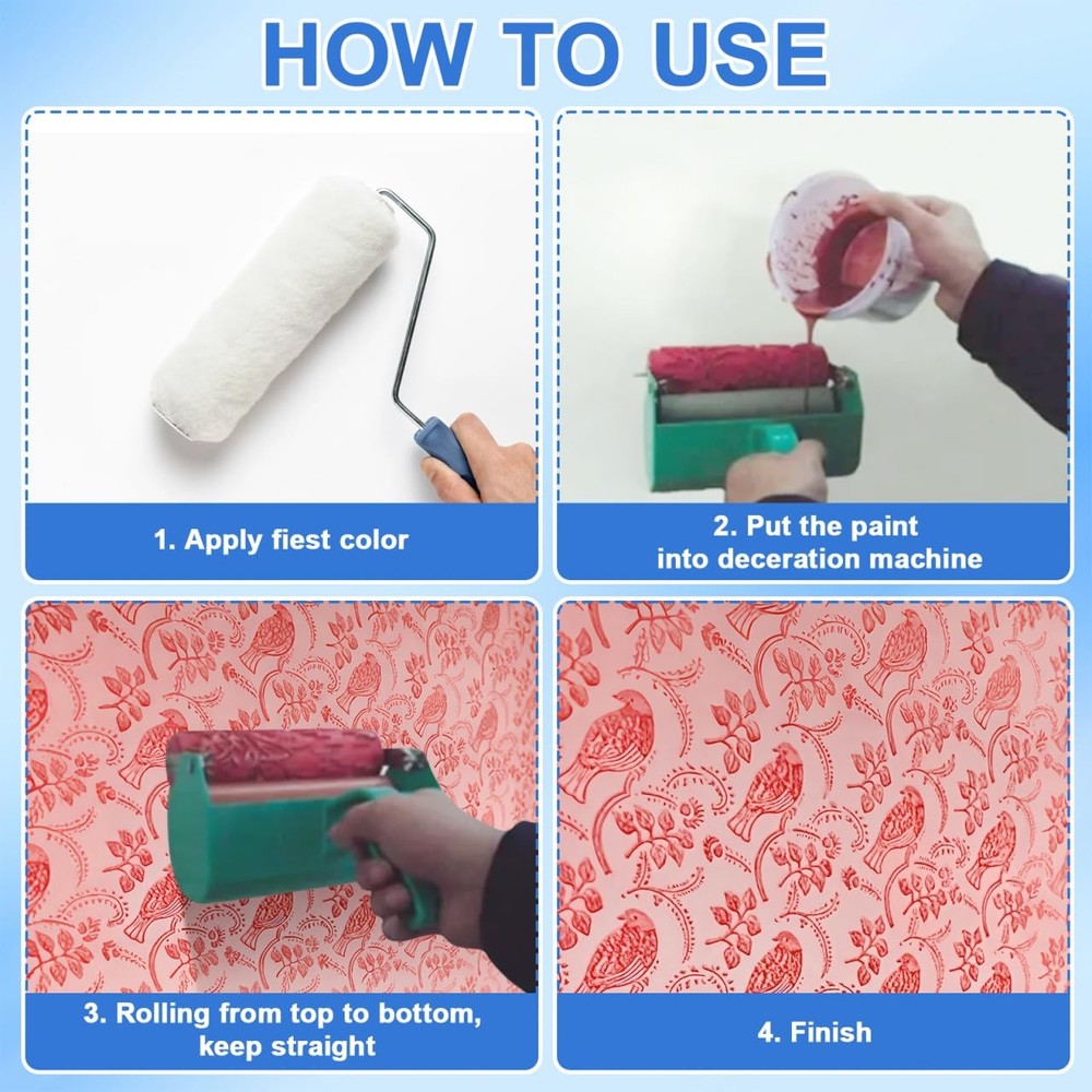 7 Inch Decorative Patterned Paint Roller, Rubber Texture Roller for Drywall M...