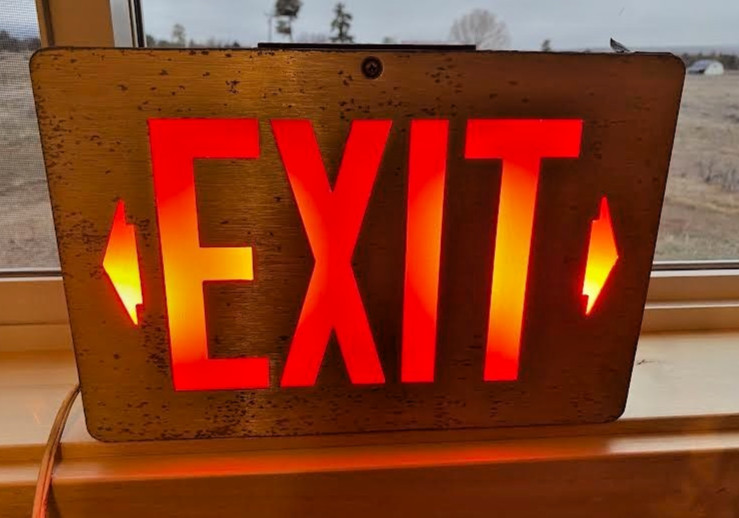 Vintage EXIT Sign Corded Metal Lighted Works