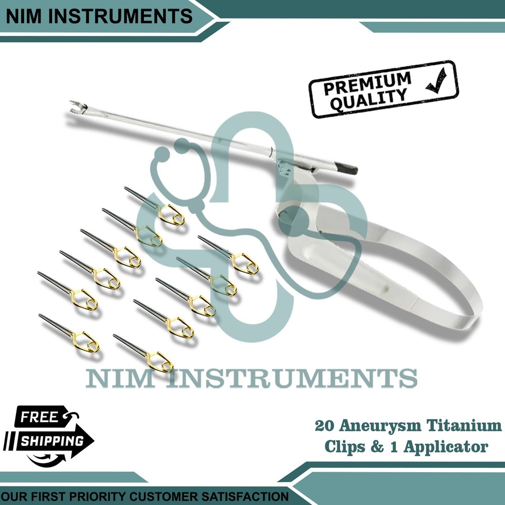 20 Aneurysm Clips & 1 Applicator for Neurosurgery SURGICAL INSTRUMENTS