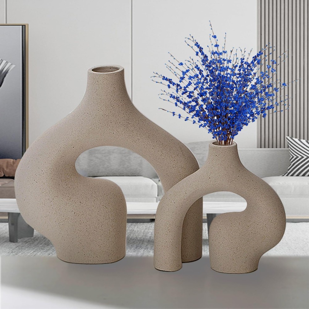 2 Pack White Vases Home Decor - Vases for Flowers White Ceramic Vase with NO ...