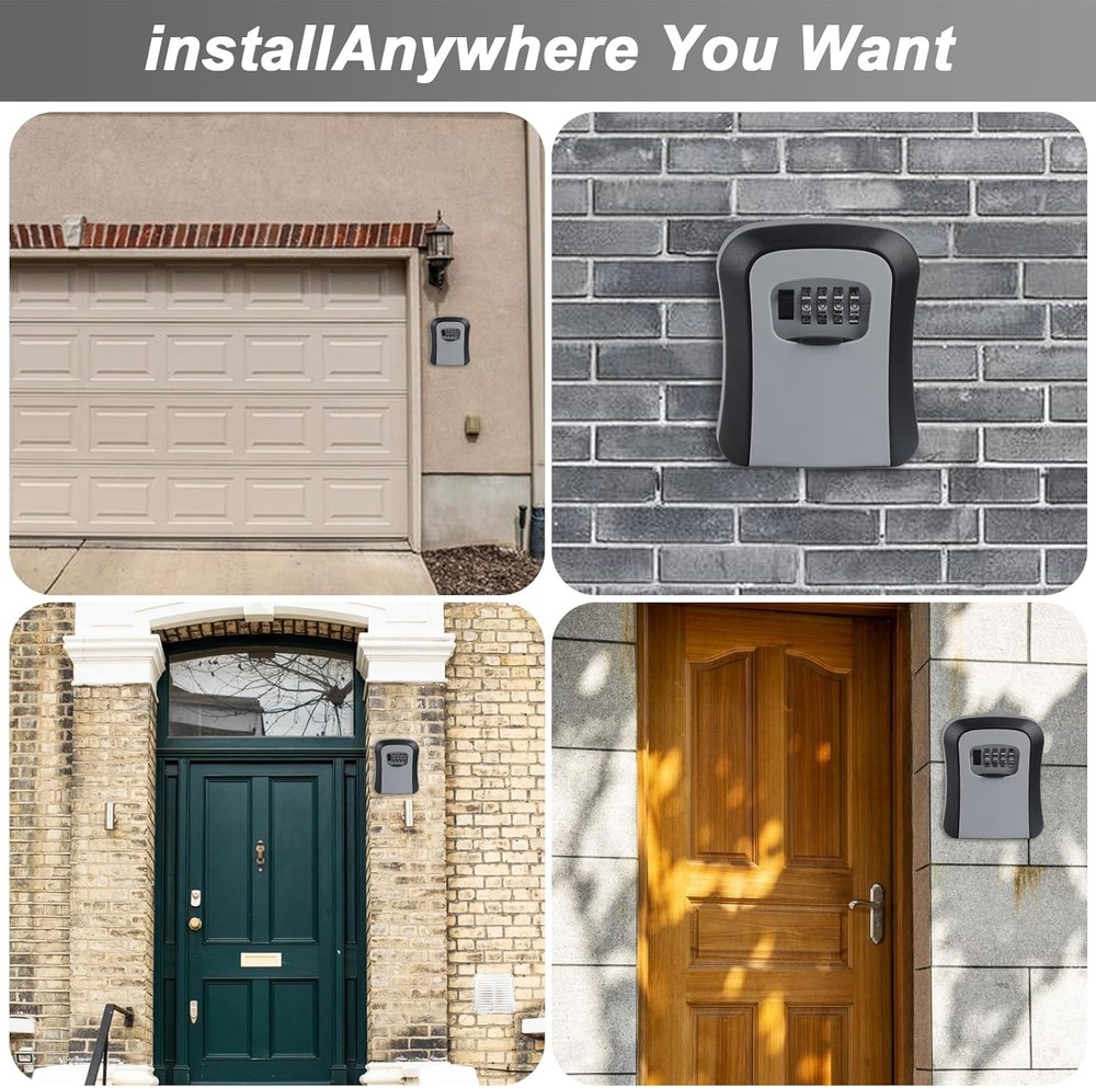 Key Lock Box for Outside, Wall Mounted, Waterproof Resettable Code Safe...