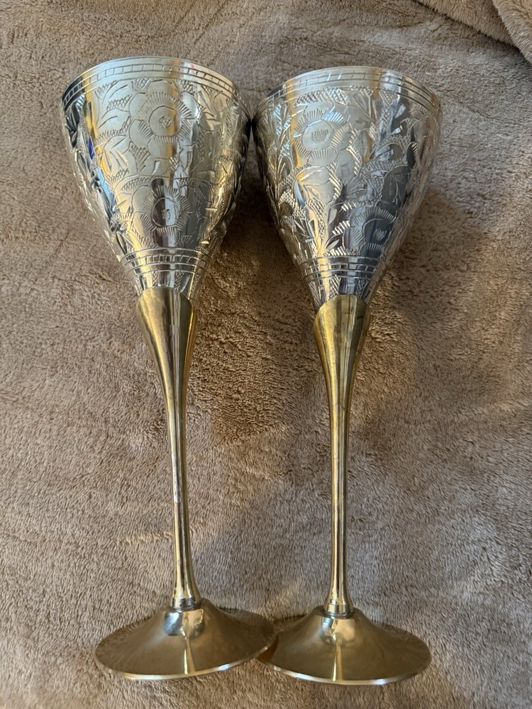 Etched Silver Plated With Brass Handle goblets