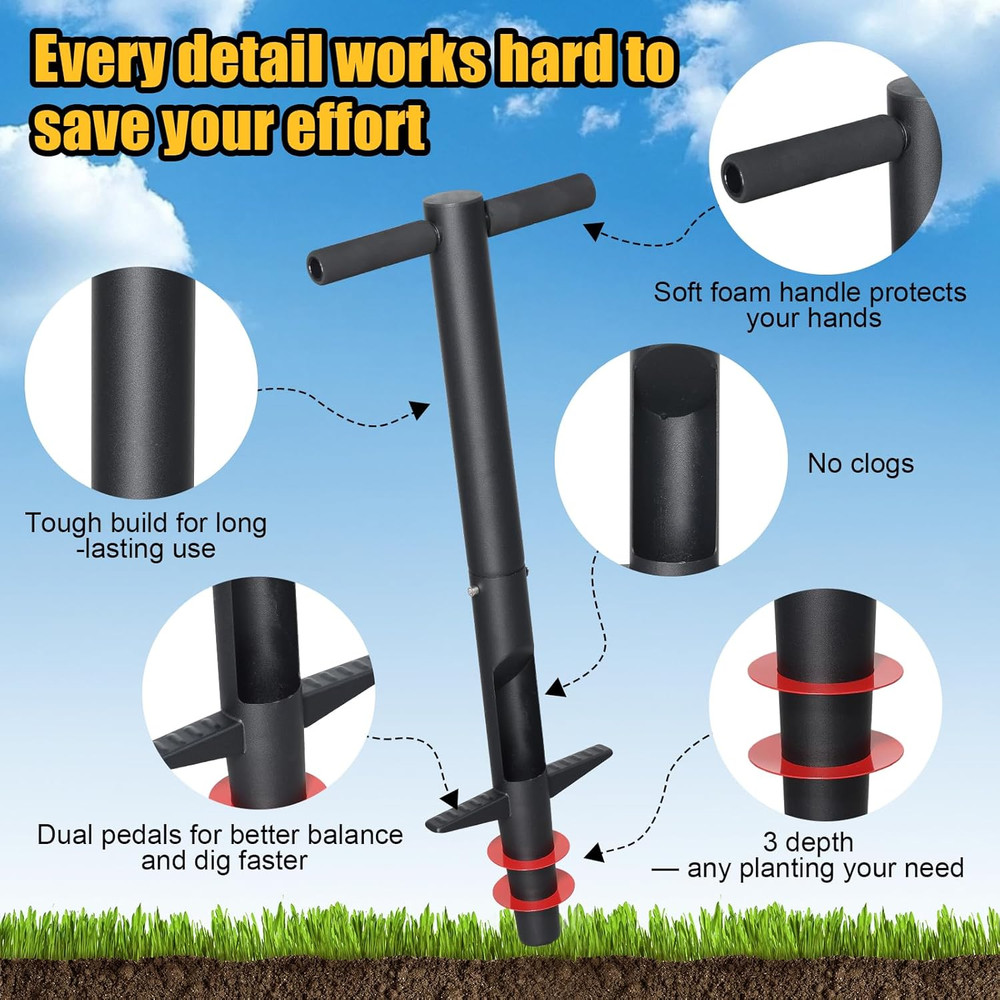 Bulb Planter Tool - 34" Long Handle Sod Plugger Lawn Plug Digger,Auto Plug Eject
