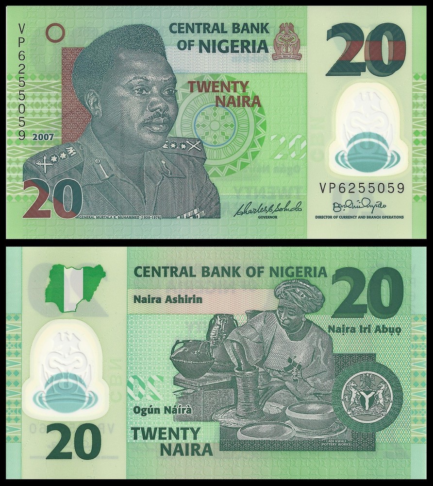 NIGERIA 20 NAIRA 2007 P 34 UNC POLYMER (10 PCS)