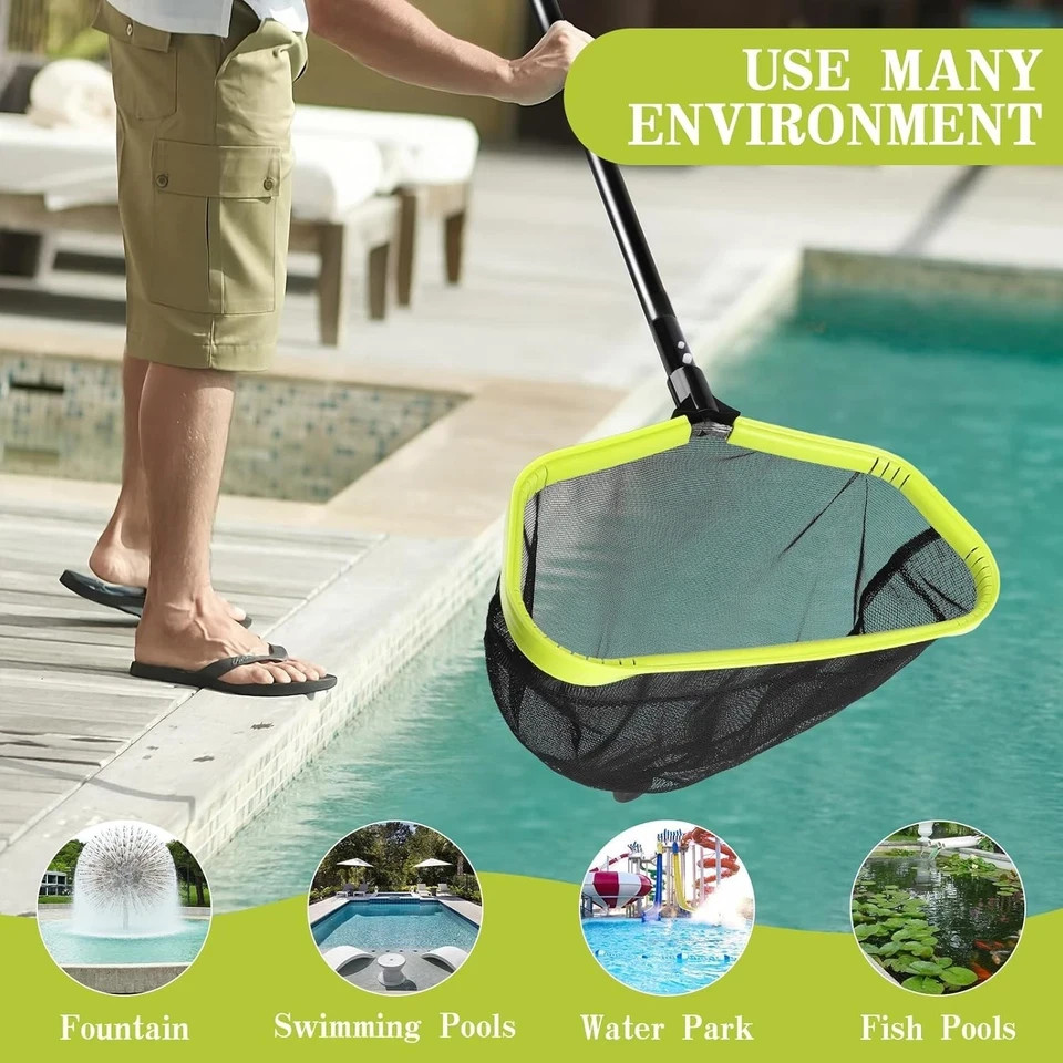 Double-Layer Deep Bag Pool Skimmer Net with Reinforced Frame - Fine Mesh Pool Le