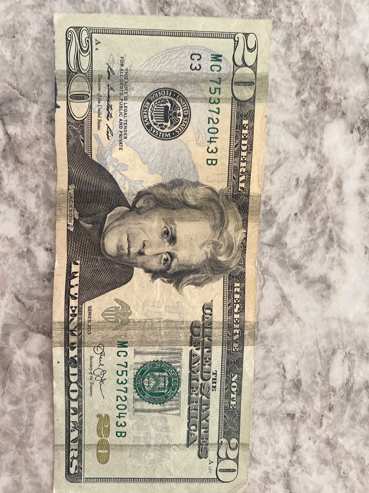 2013 $20 Dollar Bill Over Inked Error, bleed through