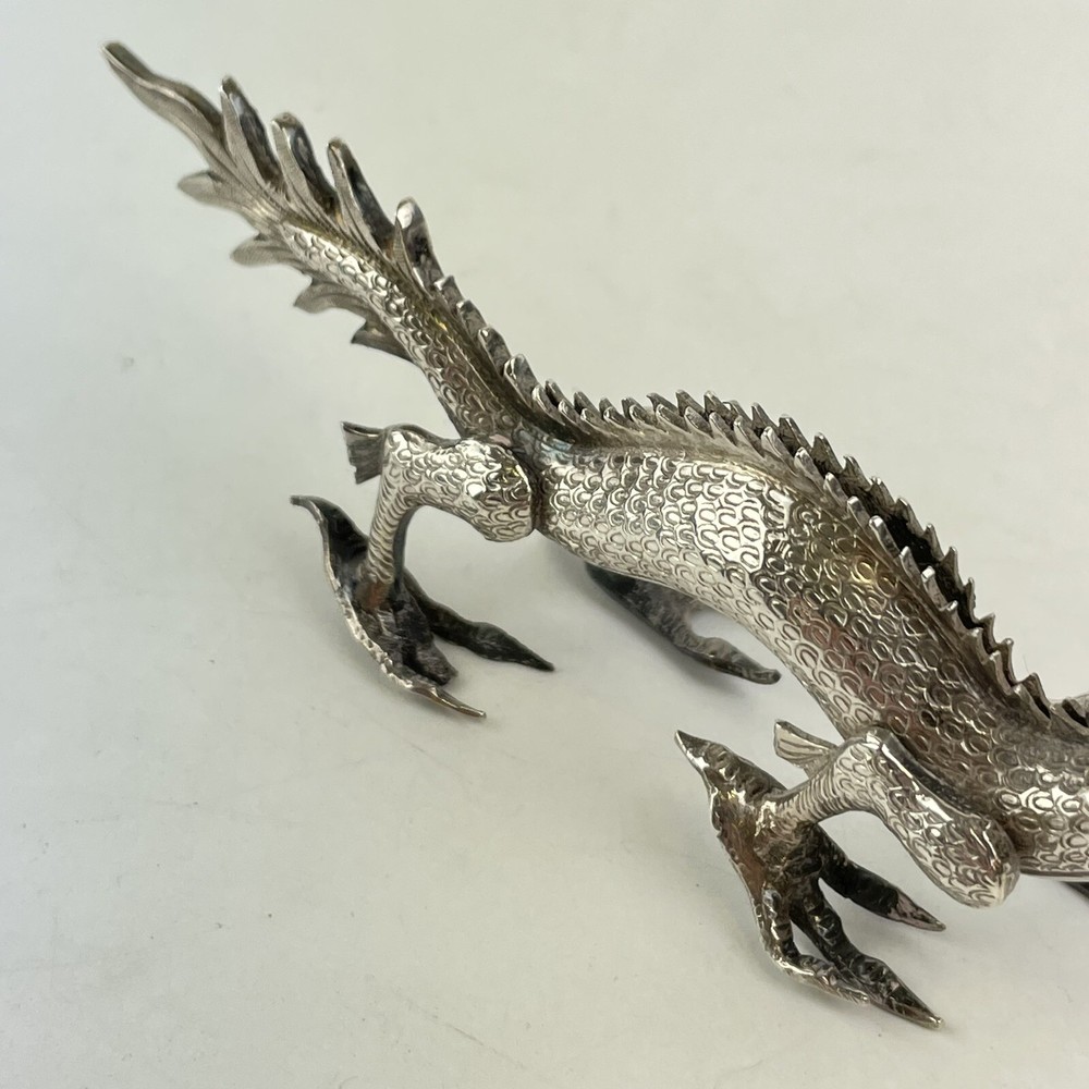 Antique Chinese Export Solid Silver Dragon Figures Miniature Possibly Wang Hing