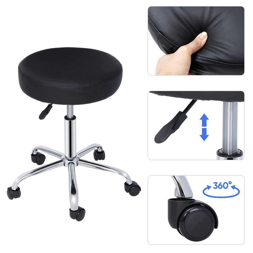 Round Adjustable Rolling Medical Stools Work Medical Stool with Wheels Black
