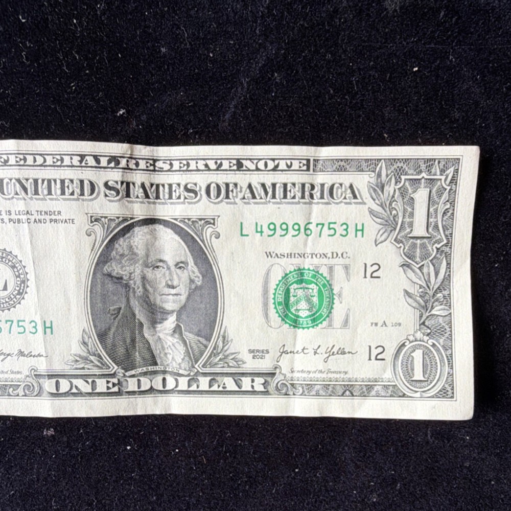 $1 US Dollar Bill Error Note L49996753H Misaligned Cut Printing step ladder