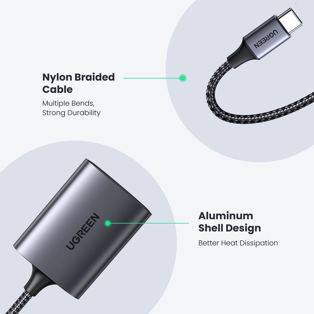 UGREEN USB C SD Card Reader, 2-in-1 Micro Memory Reader for TF Gray
