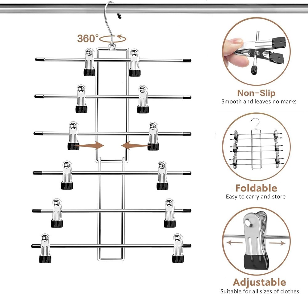 Pants Hangers with Clips,Space Saving Hanging Closet 1pack, Silver