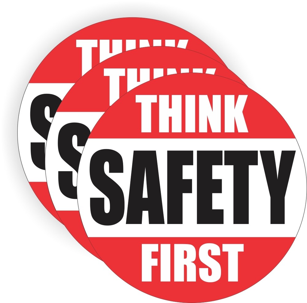 3 Think Safety First Hard Hat Stickers | Helmet Decals | Labels Badges Emblems