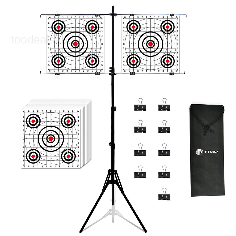 Adjustable Paper Target Holder with 10pcs Compact, Black