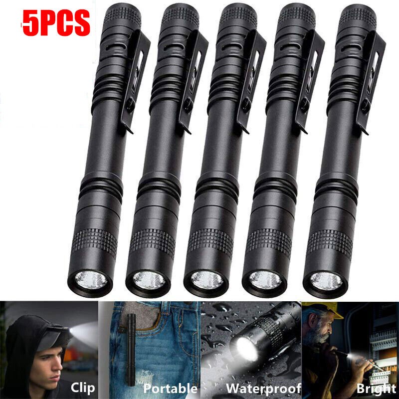5X Mini Camping Light LED Flashlight Small Clip Penlight Pocket Torch