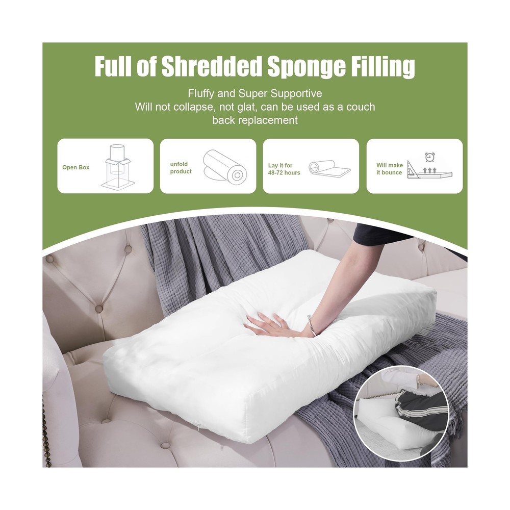 HOMBYS 3 Packs Shredded Memory Foam Couch Back Cushion Replacement, Stuffing ...