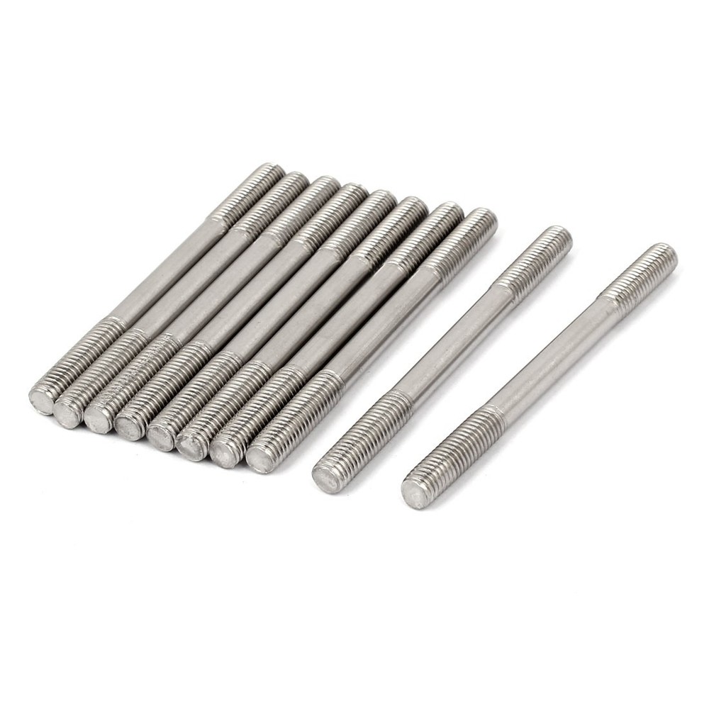 M8 x 100mm Tight Adjustable Push Rod Double End Thread Stud Silver Tone 10pcs