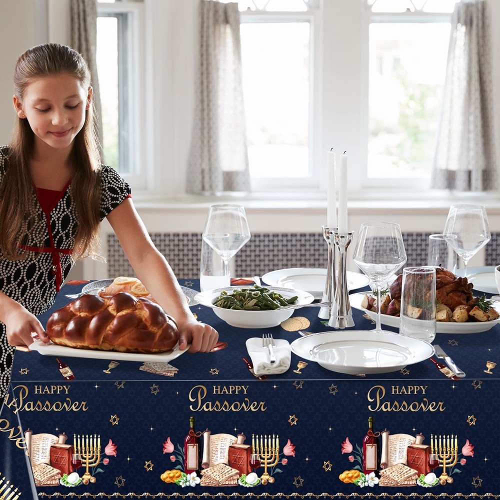 3Pack Happy Passover Tablecloth,Plastic Disposable Passover Tablecloth,Rectan...