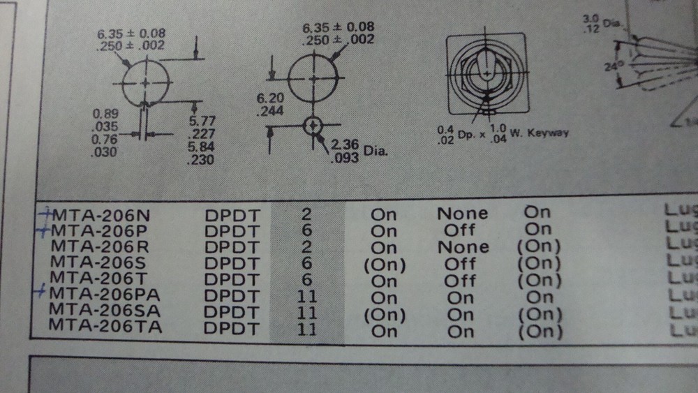 ALCO MTA-206T miniature toggle SWITCH DPDT ON-OFF-(ON)