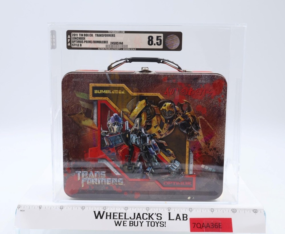 Optimus Prime Bumblebee Lunchbox AFA GRADED 8.5 Transformers 2011 Tin Box Co.