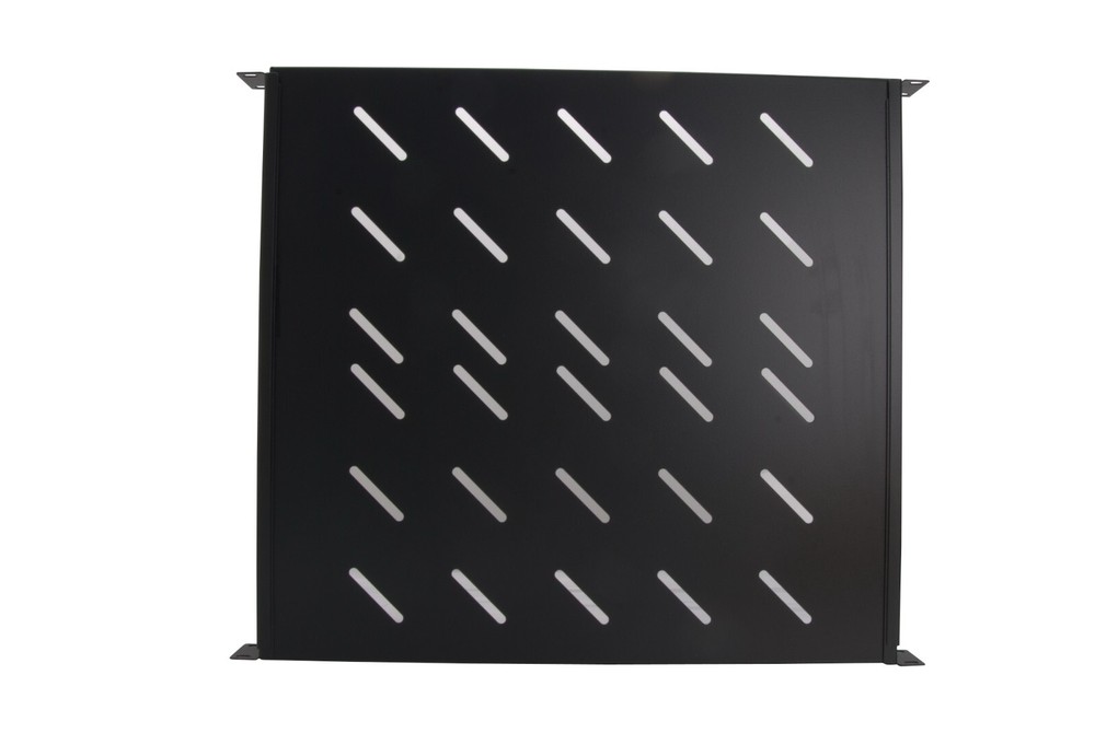 1U 19" Black 4-Post Vented Fixed Server Shelf Rack Mount, Adjustable 16in - 37in