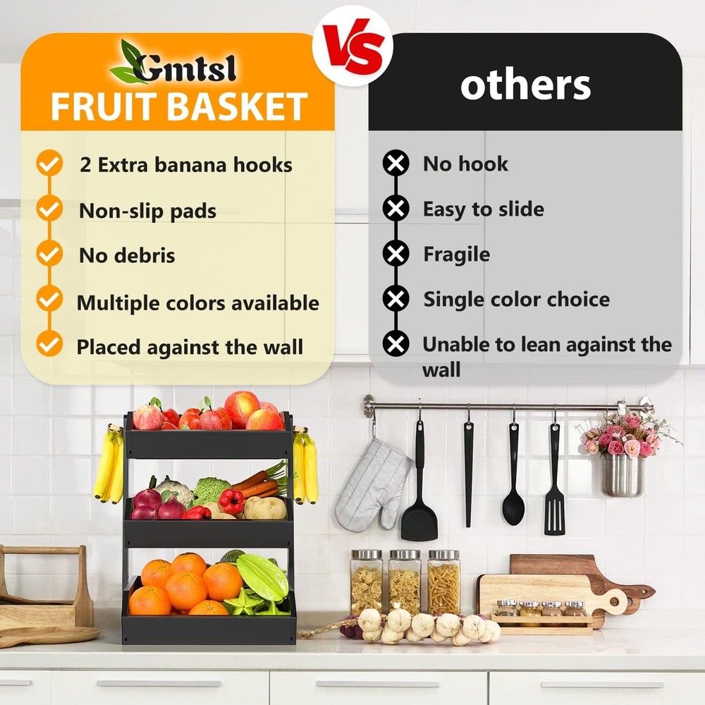 Bamboo Fruit Basket for Kitchen – 3 Tier Fruit Bowl For Kitchen Counter