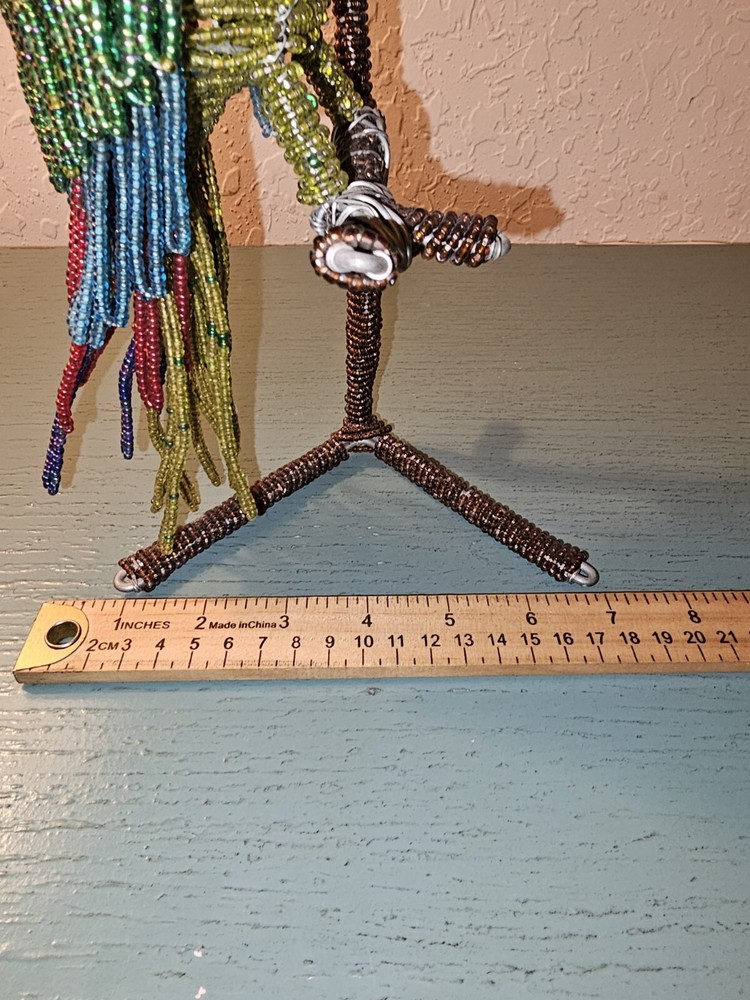Vintage BeadWork On Wire Parrot On Perch-12" Tall, Excellent