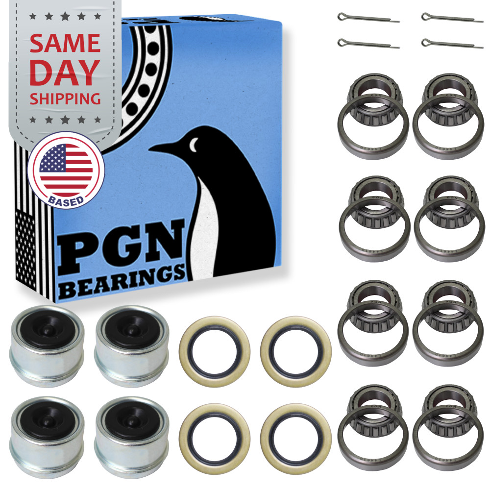 (2) L44643/10, 1" Axles Trailer Wheel Hub Bearings Kit Seal + Pin + Dust Cover