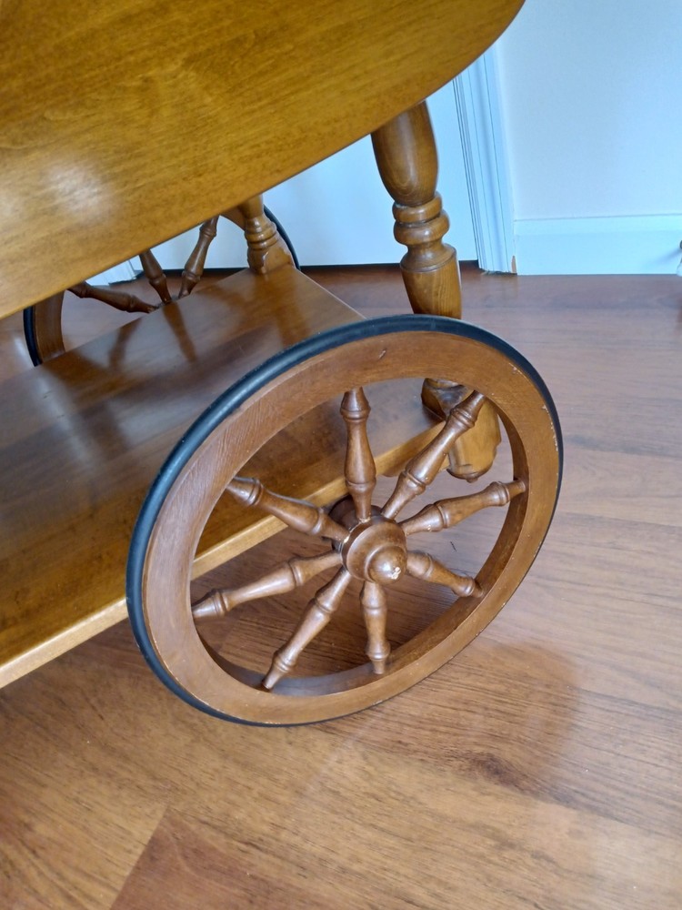 1970's Ethan Allen Early American Solid Maple Drop-Leaf Tea Cart