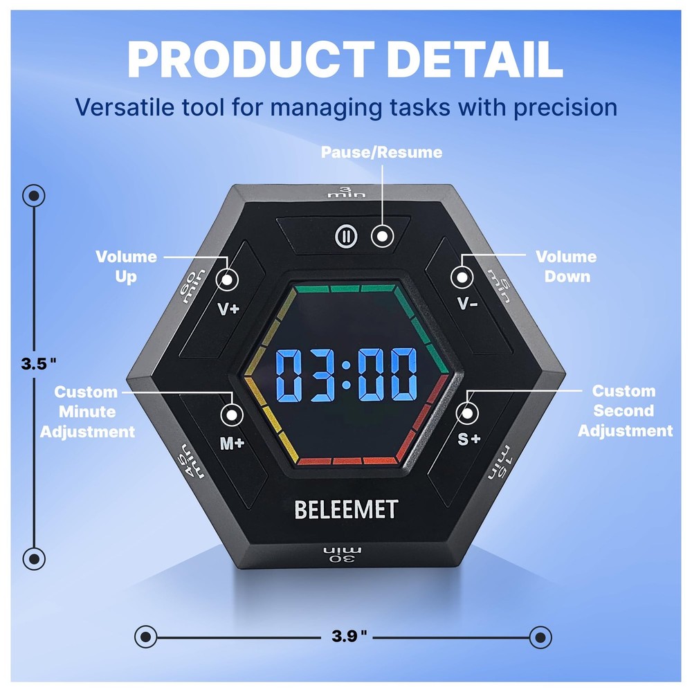 Pomodoro Timer,Hexagon Cube Magnetic Flip,ADHD Tools for Adults/Task Timer fo...