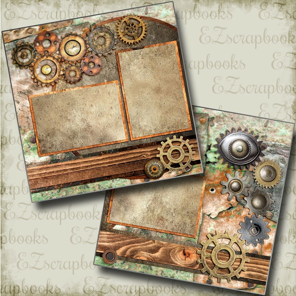 Steampunk 4 - 2 Premade Scrapbook Pages - EZ Layout 3716