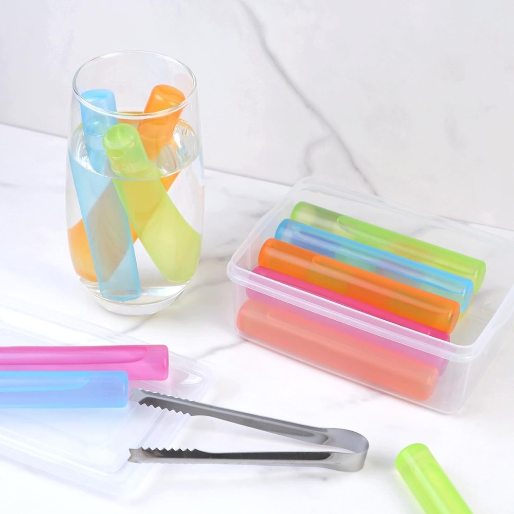 12 Pack Reusable Ice Cube with Lid and Bin, Plastic 12 Pack, Colorful