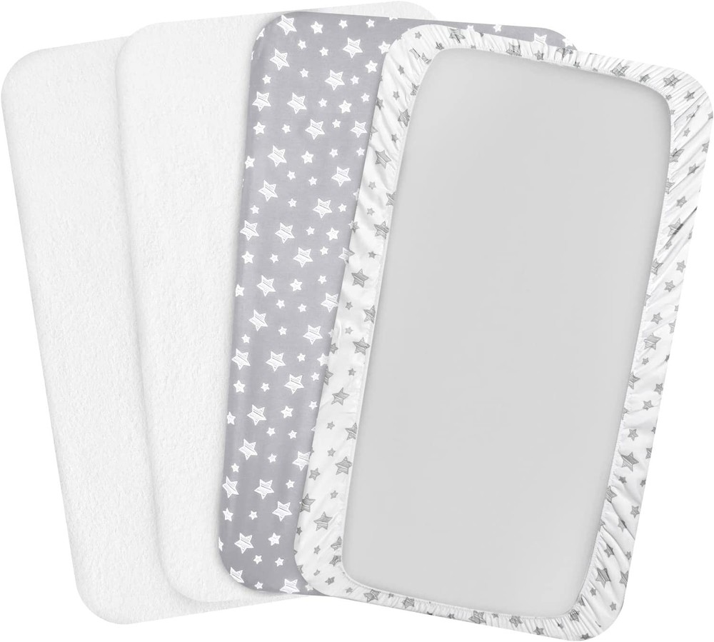 Mini Crib Sheets&Waterproof Bamboo Pack n Play Mattress Protector 4 Pack Set