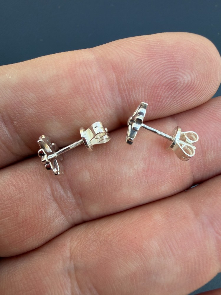 Real Solid 925 Silver Men Hearts Of Chrome Star Oxidized Earrings Plain Studs