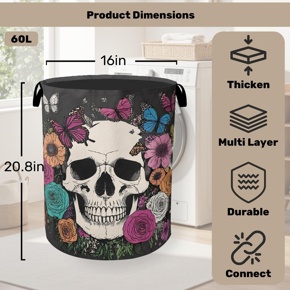 Skull Gothic Laundry Hamper - Foldable Waterproof Fabric Laundry Basket with ...
