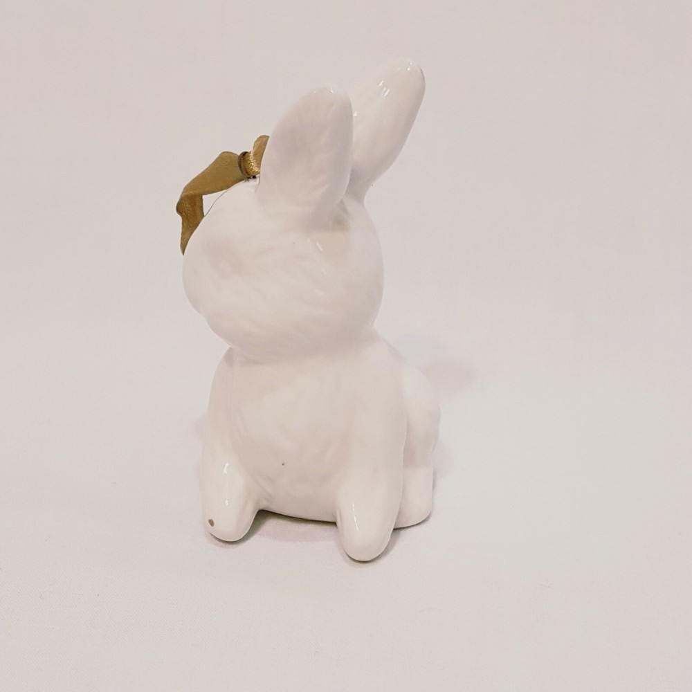 White Rabbit Blue Flower Ornament 3" Bunny Easter Ceramic