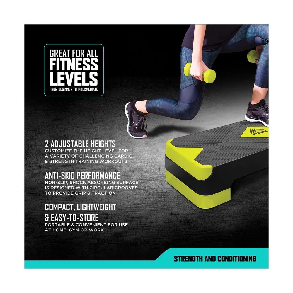 RBX Aerobic Step Platform with Non-Slip Textured Surface -2-Level Adjustable ...