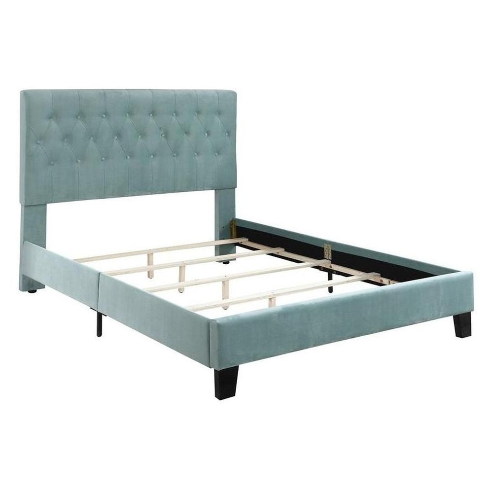 Complete Upholstered Full Bed; Turquoise; Luxurious; Button Tufts