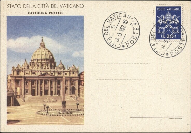 VATICAN, 1952. Post Card H&G 14, Mint