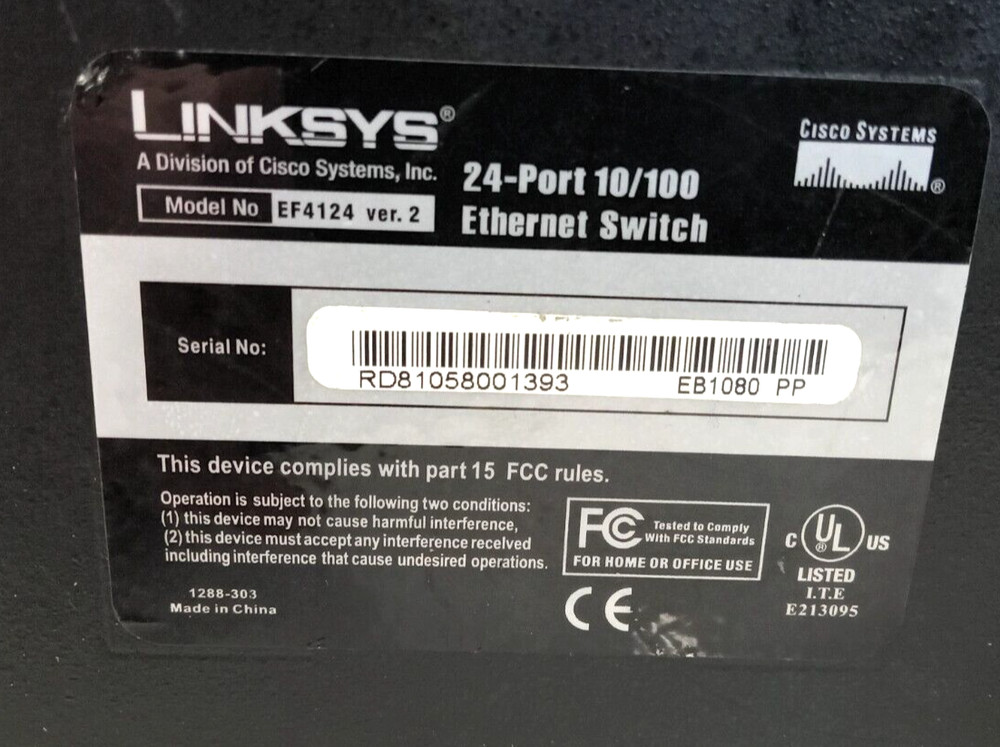 LINKSYS 24 PORT 10/100 ETHER SWITCH EF4124