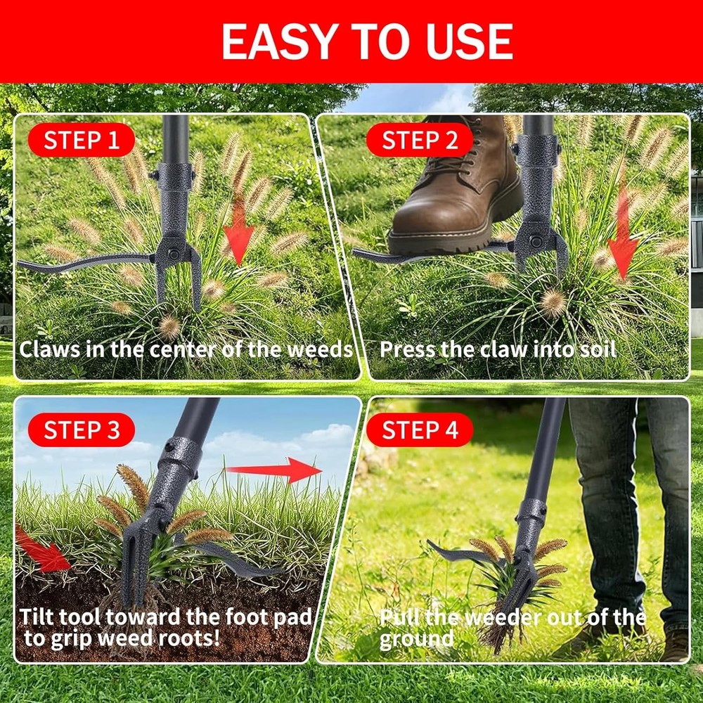 Weeder Puller Stand Up Weed Tool Handle Claw Garden Outdoor Root Remover Killer