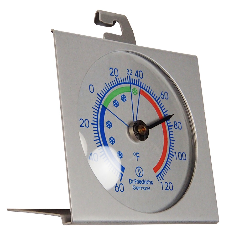 Freezer - Refrigerator Thermometer Aluminum Standing or use with Hanging Hook