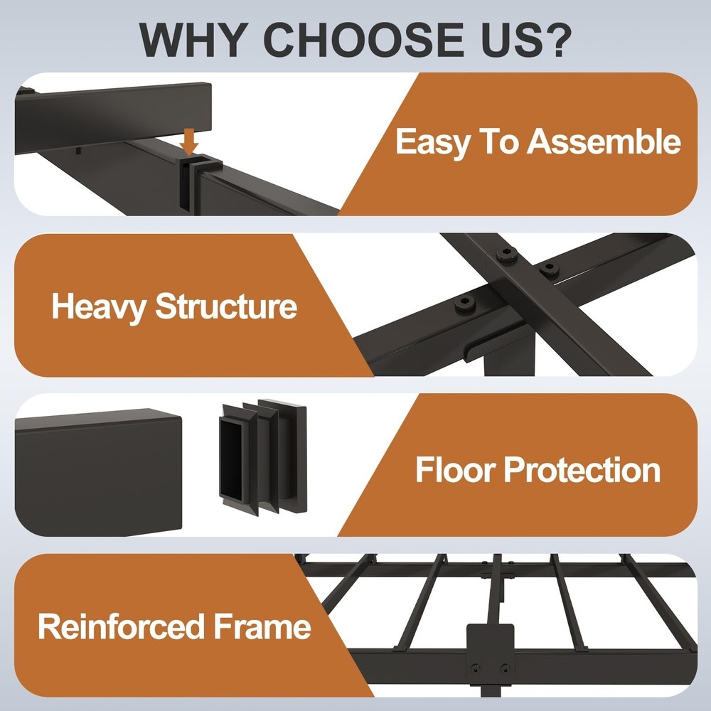 3 Inch Bed Frame Queen Size Low Profile, Metal Platform Low Bed Frame, Heavy ...