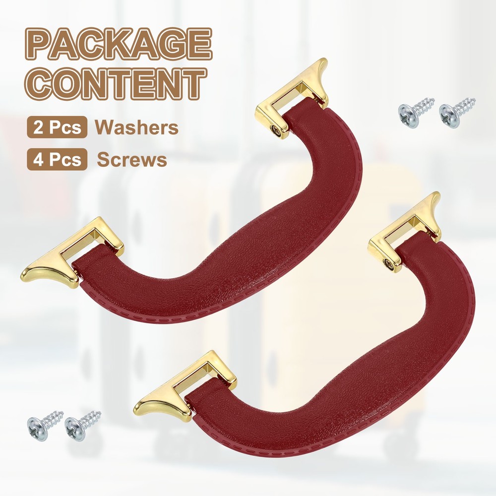 2Pcs Luggage Handle Plastic Pull Handle Grip Replacement with Screws Red Gold