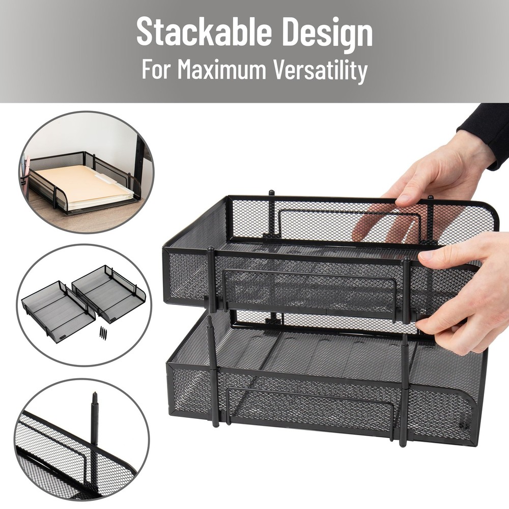 Stackable Paper Tray, Desktop Organizer, File Storage, Office, Metal Mesh, 2 ...