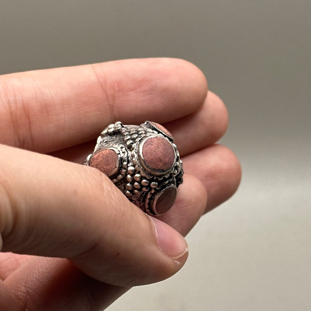 Ancient Near Eastern Style Silver Coated Ring With Stone Insert