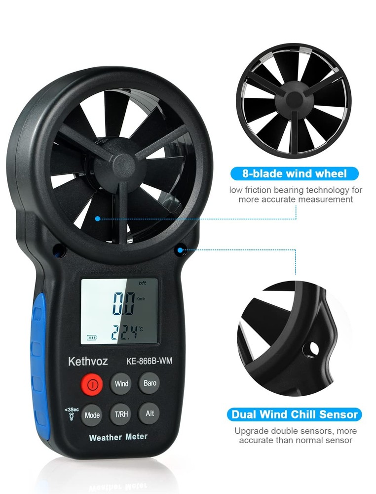 Digital Anemometer Handheld Wind Meter for Measuring Wind Speed, Wind...