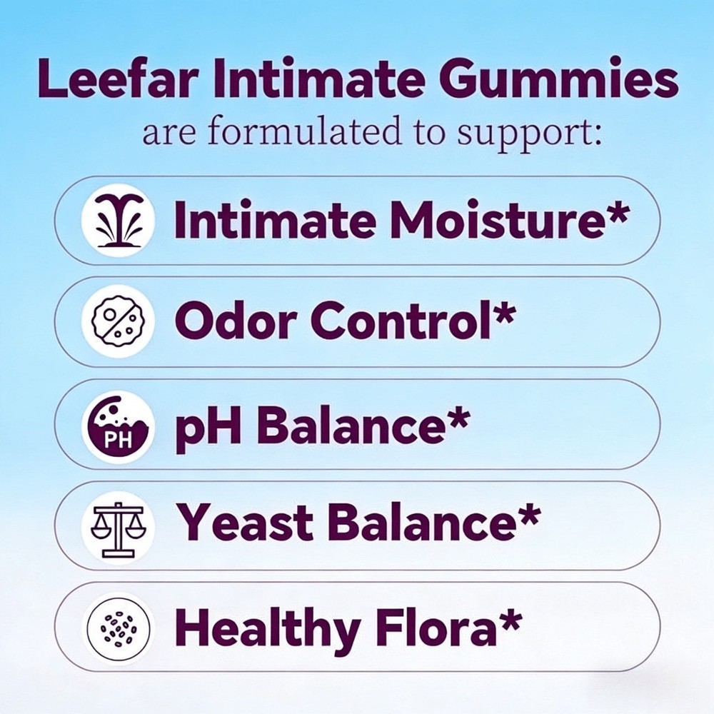Leefar Probiotic + Slippery Elm Gummies, Intimate pH Balance Support, 60ct