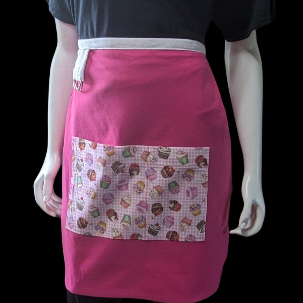 Handmade Pink Half Apron with Cupcake Pockets