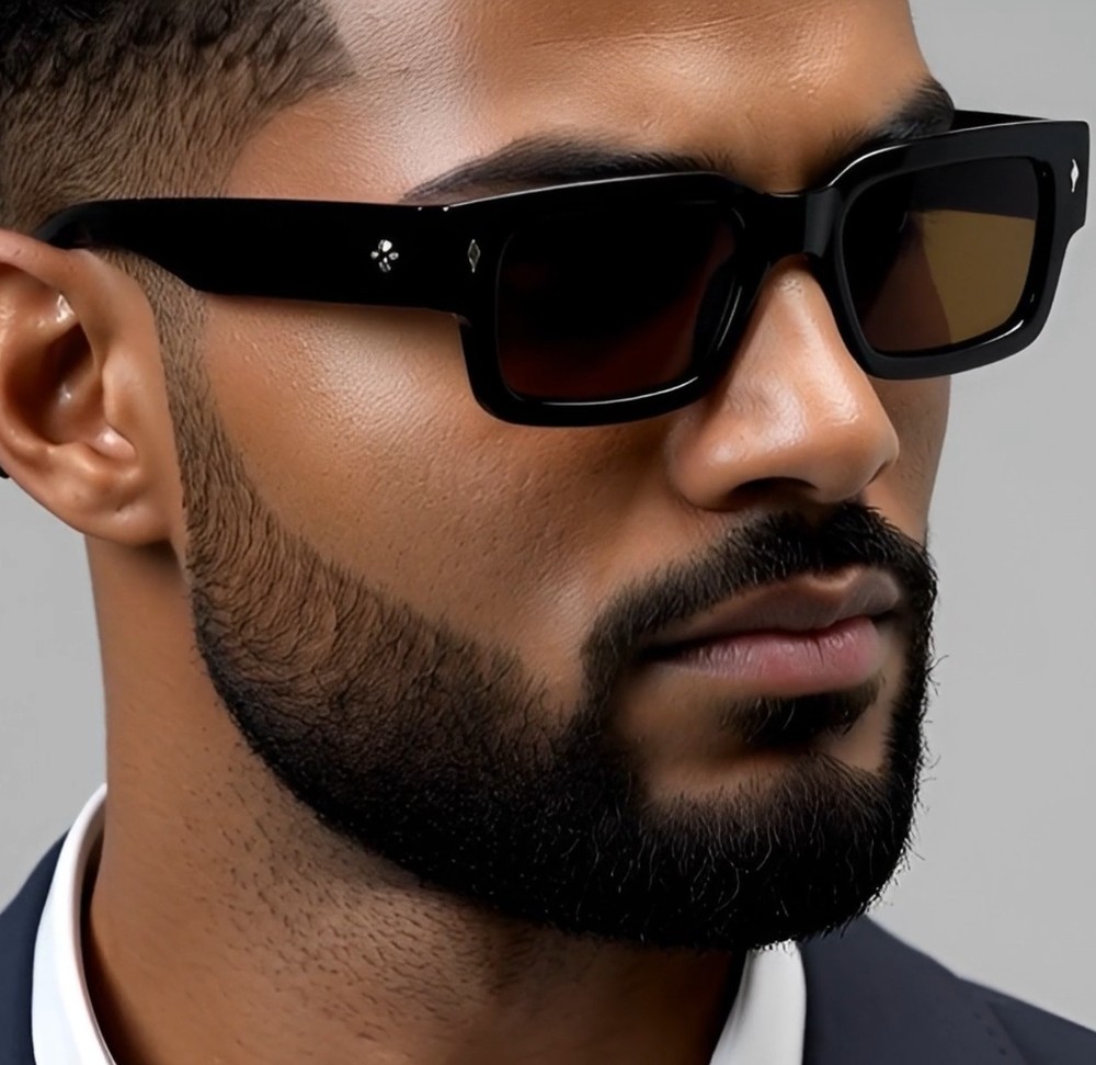 Men Sunglasses Classic Brown Lens Rectangular Thick Frame Casual Shades Elegant