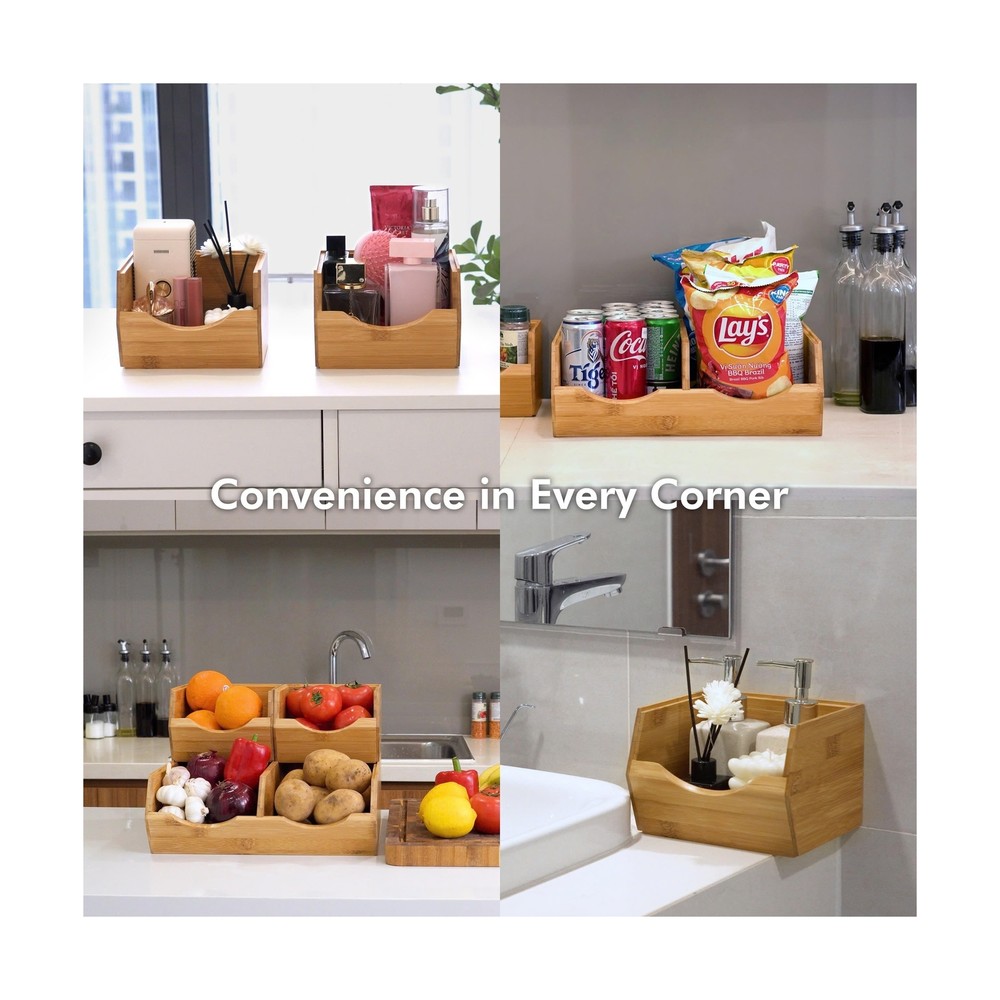 HOMESTEAD Bamboo Pantry Storage Bins - Stackable Baskets, Potato an... Fast Ship